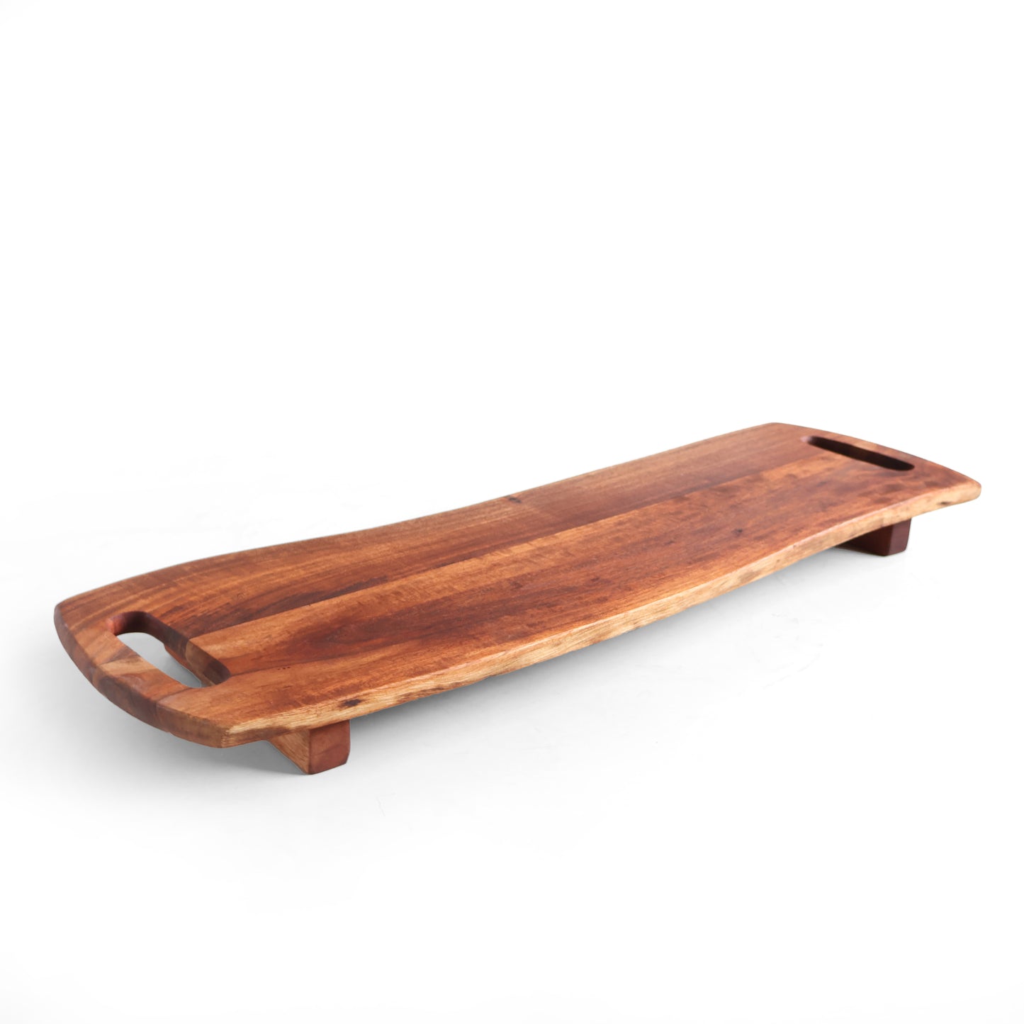 Acacia Wood 28" X 10" Double Handle Footed Cutting/Serving Board