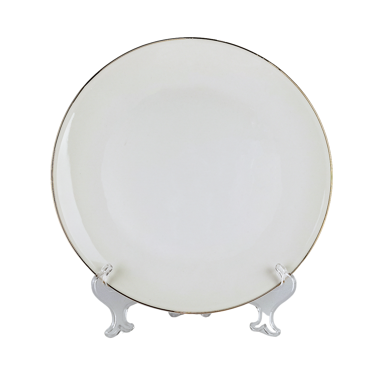 Gold Rim Coupe Shape Porcelain S/4 - 10.75" Dinner Plates