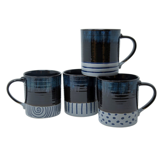 17 Oz Blue/Black Reactive Glaze W/Silk Screen Printing Mugs- 4 Assorted Designs