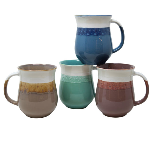 18 Oz Tricolor Reactive Glaze Mugs - 4 Assorted Colors