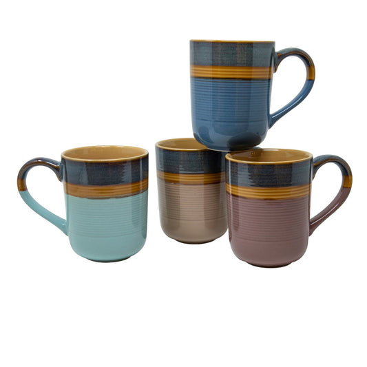 17 Oz Color Block Reactive Glaze Mugs - 4 Assorted Colors