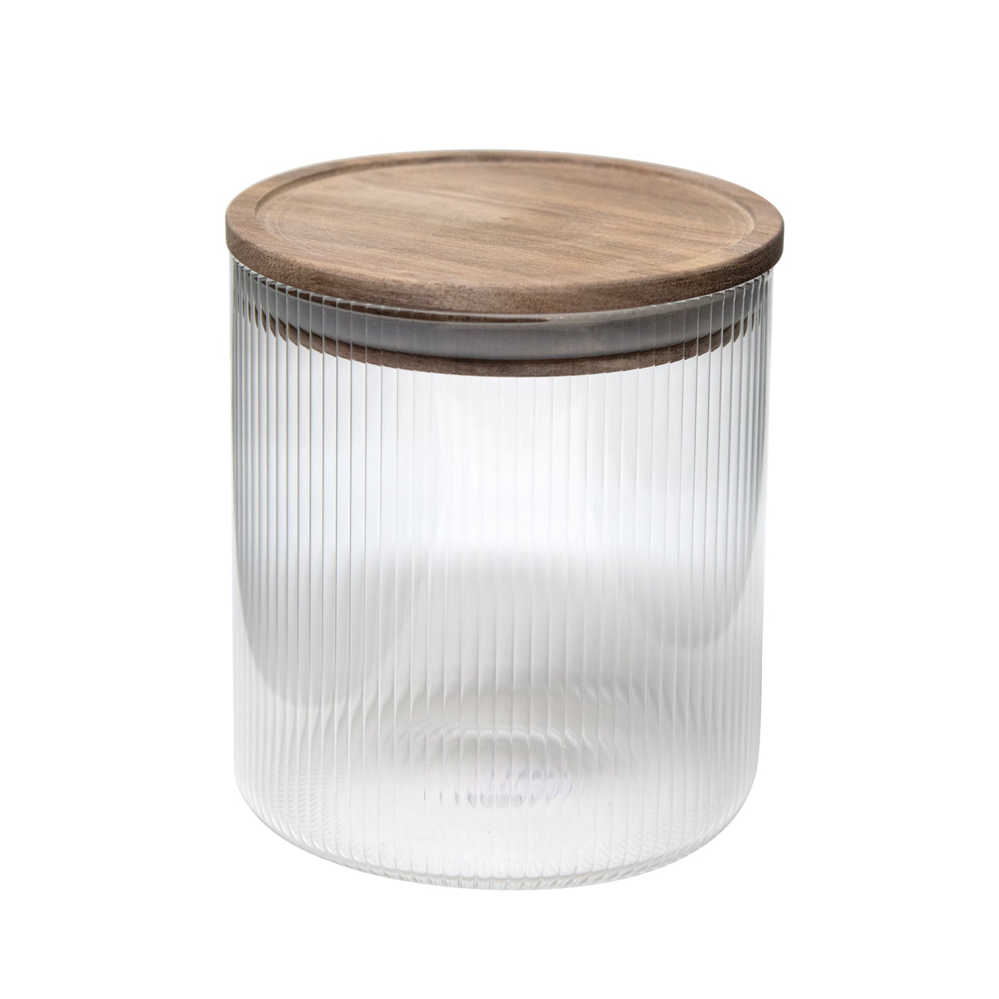 Vertical Ribbed 23.6 Oz Glass Jar W/ Acacia Wood Lid