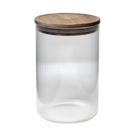 Vertical Ribbed 37 Oz Glass Jar W/ Acacia Wood Lid