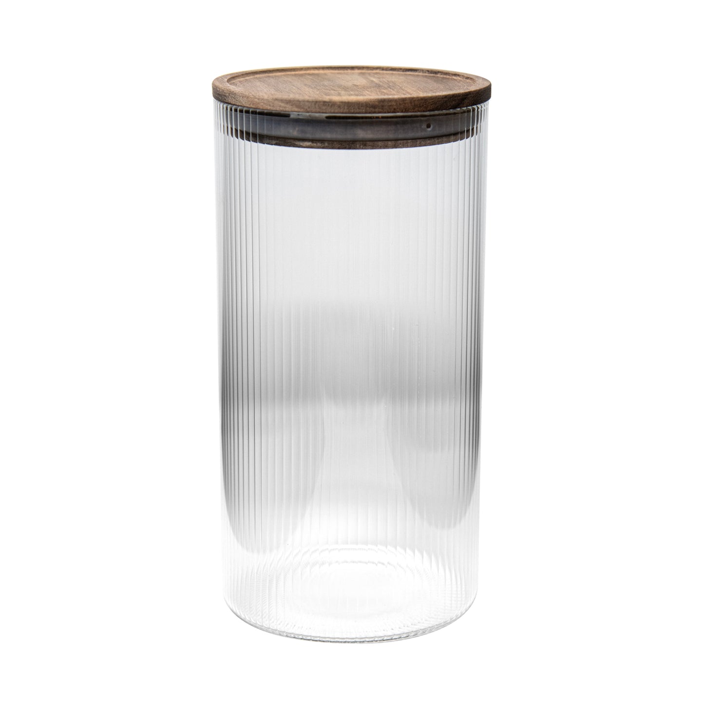 Vertical Ribbed 47 Oz Glass Jar W/ Acacia Wood Lid