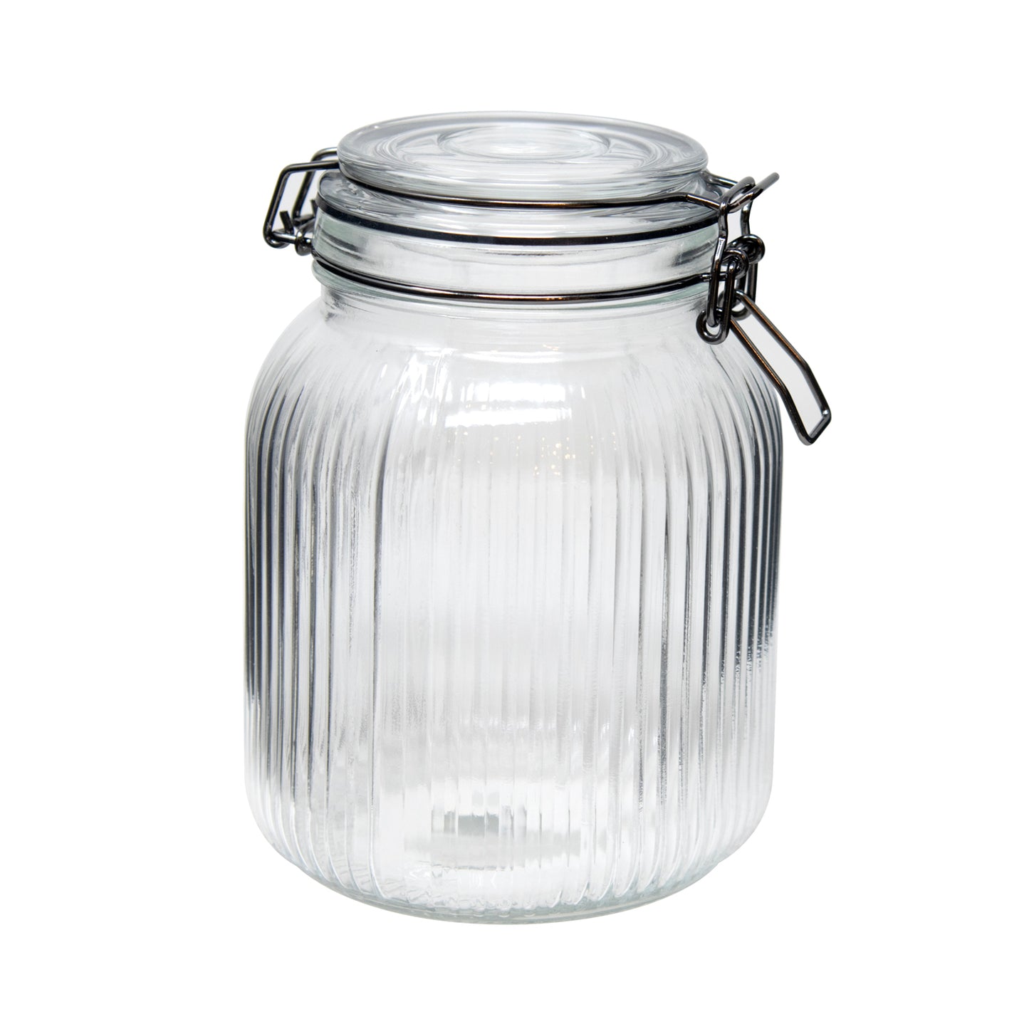 Round Ribbed 47 Oz Glass Jar W/ Glass Lid