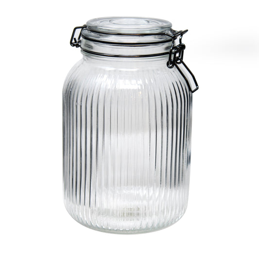 Round Ribbed 64 Oz Glass Jar W/ Glass Lid