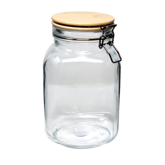 Square 67 Oz Glass Jar W/ Bamboo Lid