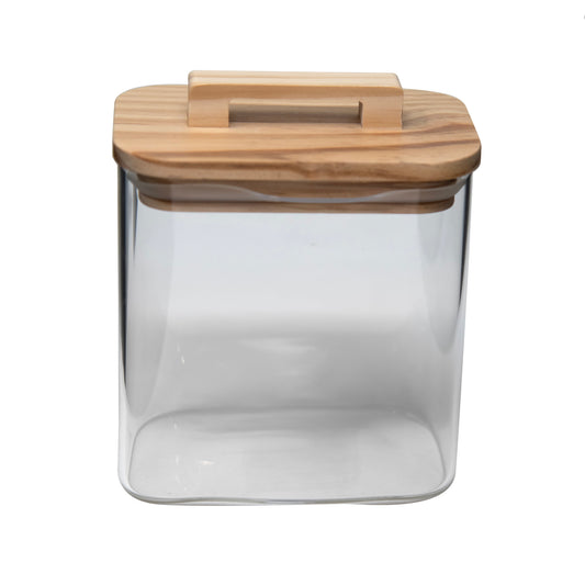 Borosilicate 23 Oz Rectangular Glass Jar W/ Wood Lid