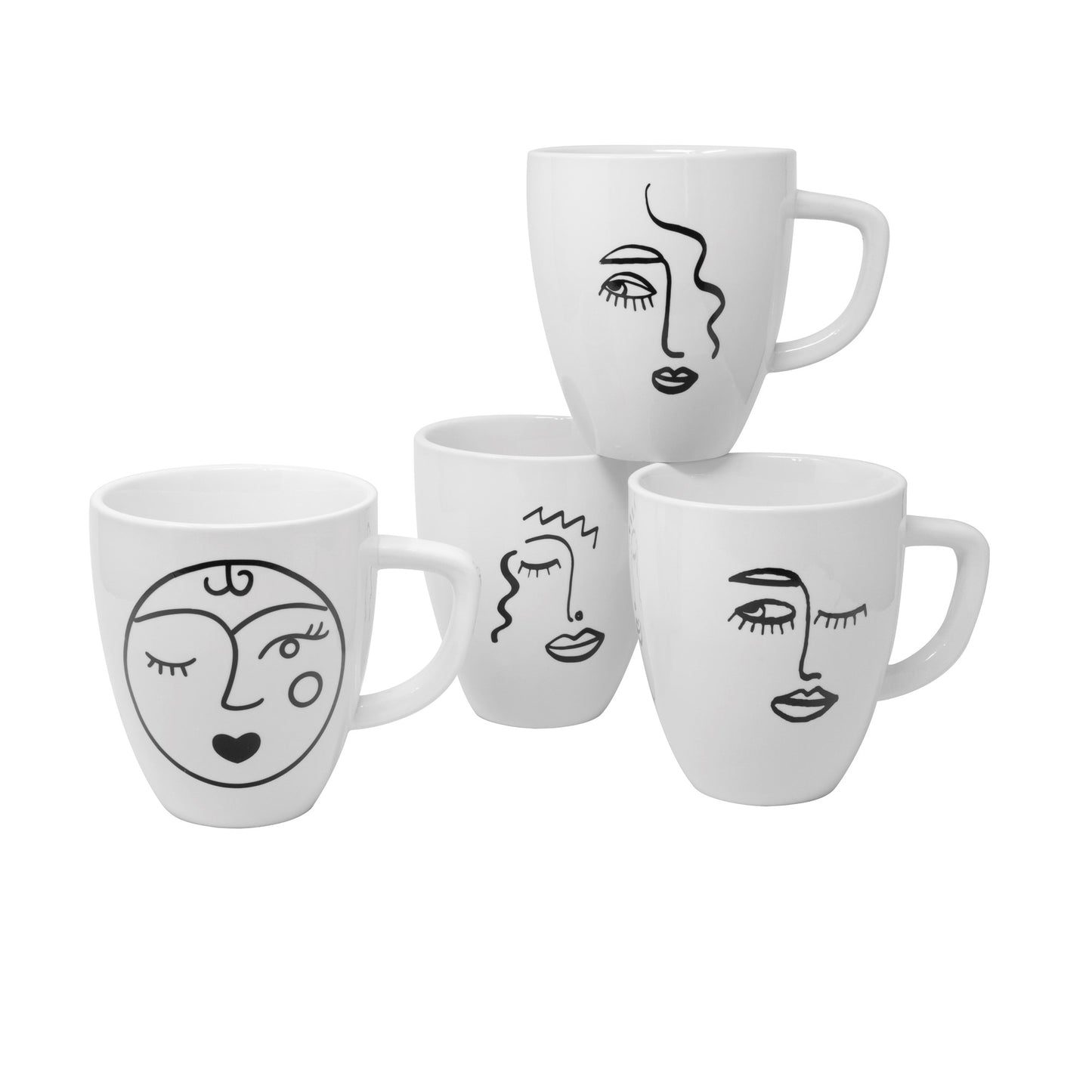 20 Oz Black & White Abstract Face Mugs - 4 Assorted Designs