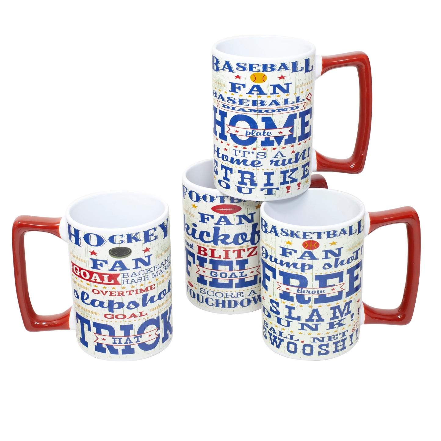 22 Oz Sports Lover Mugs - 4 Assorted Designs