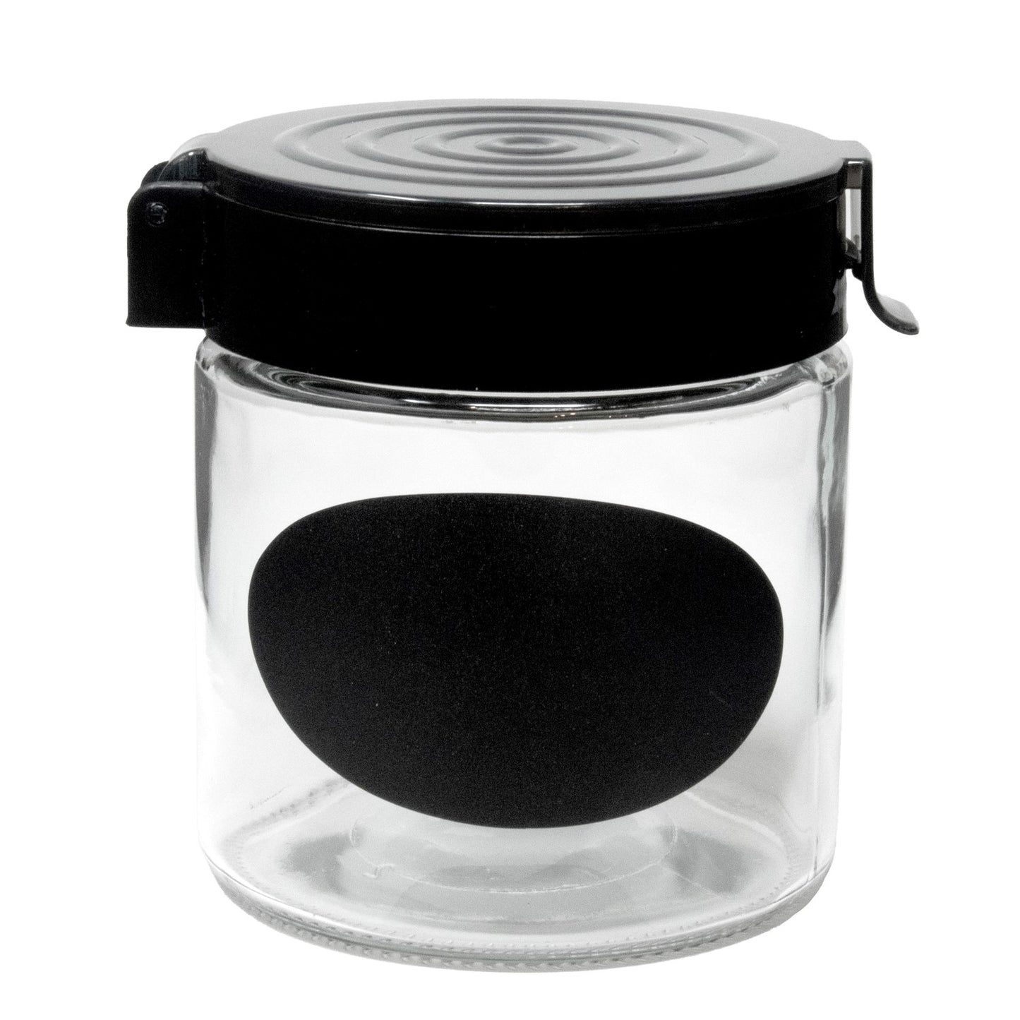 Cylinder 27 Oz Glass Jar W/ Black Plastic Pop Up Lid And Chalkboard