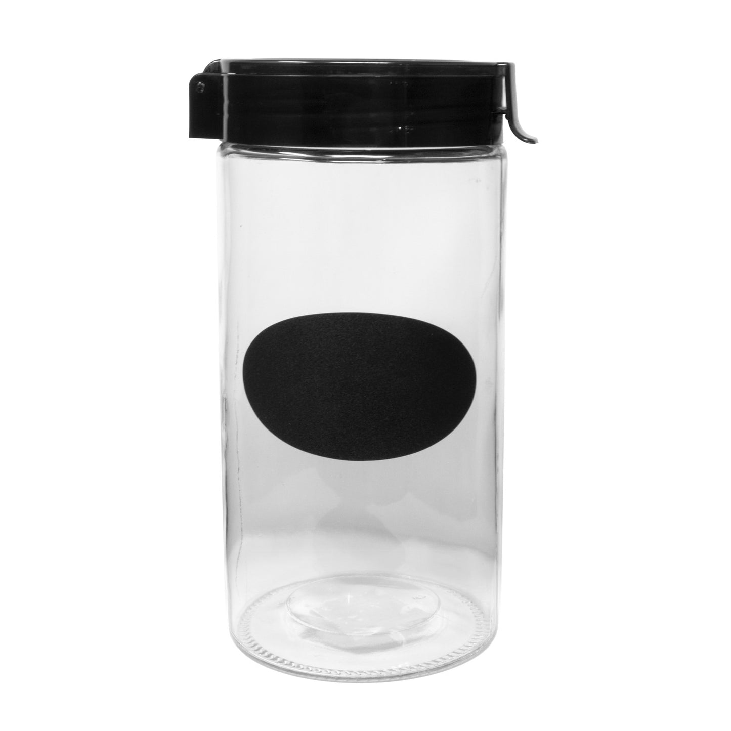 Cylinder 57 Oz Glass Jar W/ Black Plastic Pop Up Lid And Chalkboard