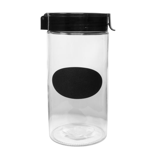 Cylinder 57 Oz Glass Jar W/ Black Plastic Pop Up Lid And Chalkboard