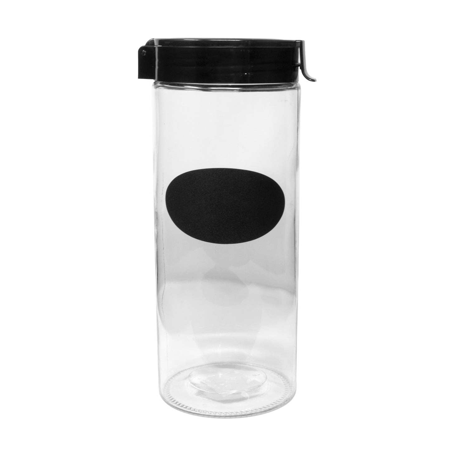 Cylinder 74oz Glass Jar W/ Black Plastic Pop Up Lid And Chalkboard