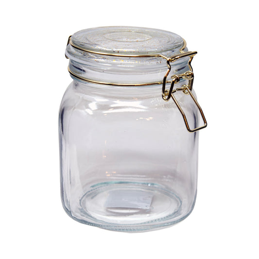 Square 33 Oz Glass Jar W/ Gold Speckled Glass Lid