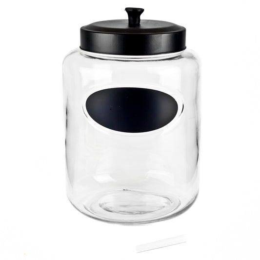 Round 176 Oz Storage Glass Jar W/ Metal Lid And Chalkboard