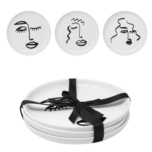 Black And White Abstract Faces S/3 Plates