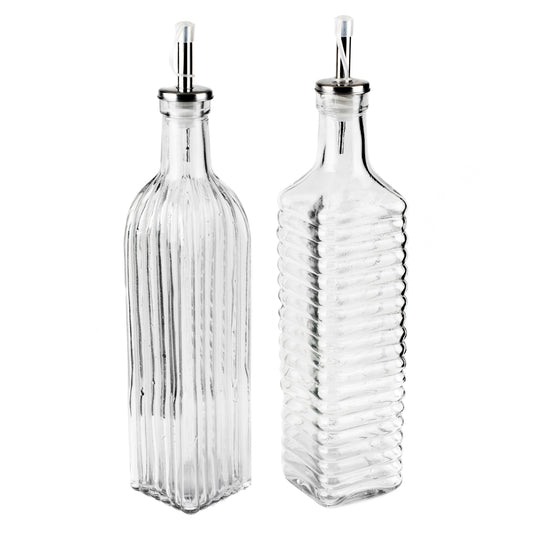 Vertical/ Horizontal Embossed Glass 16 Oz Oil Bottles- 2 Assorted